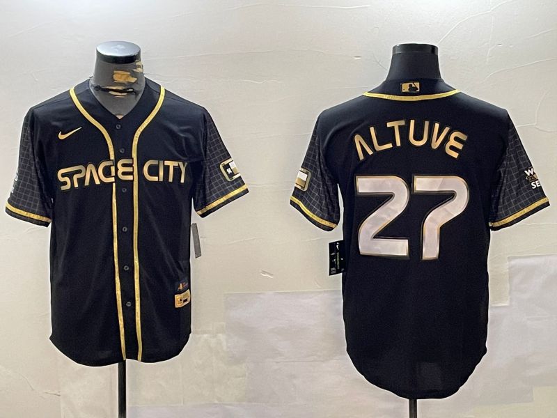 Men Houston Astros #27 Altuve Black Gold 2024 Nike Game MLB Jersey style 1